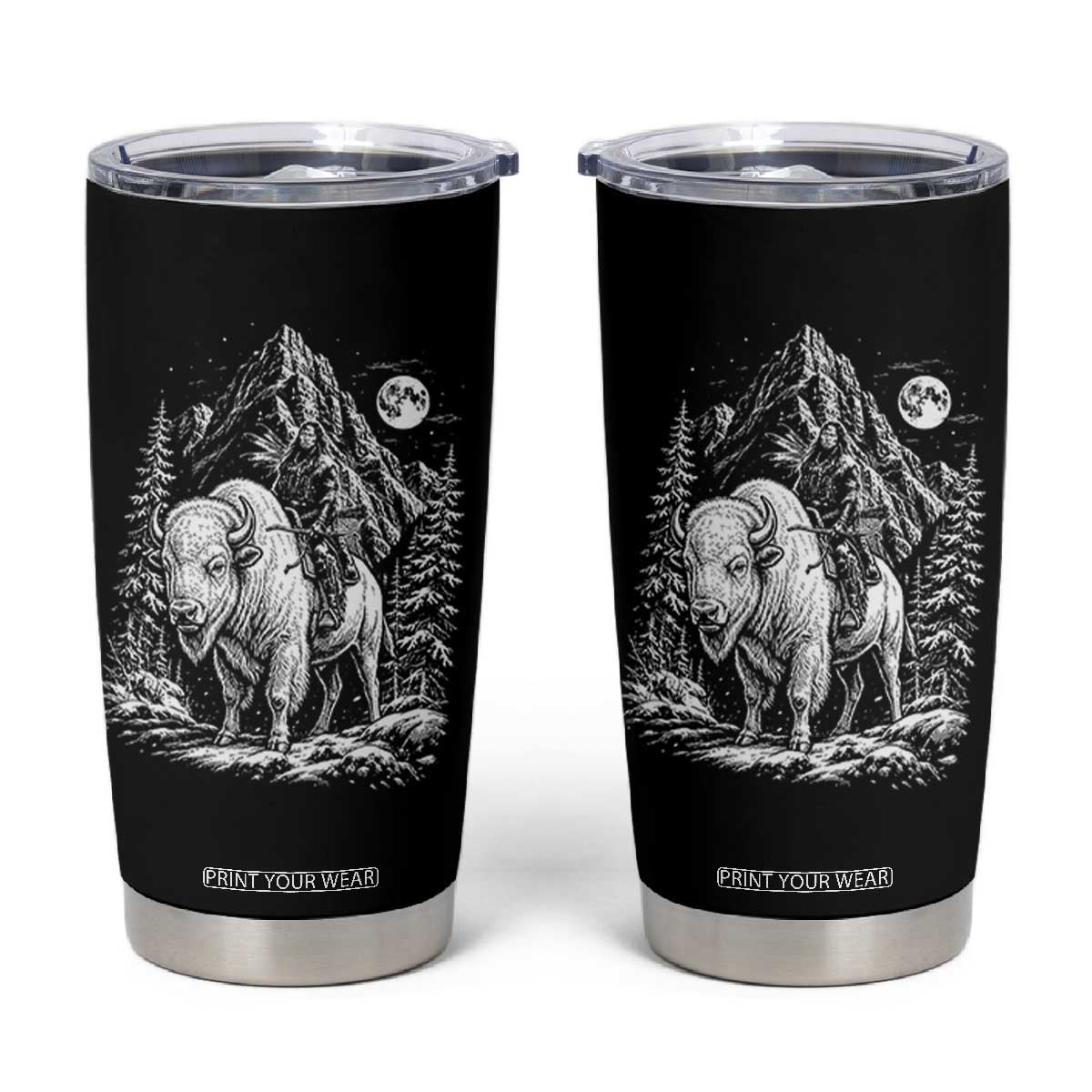 Vintage Native American Bison Rider Tumbler Cup Indigenous Warrior Graphic TS12 Black Print Your Wear