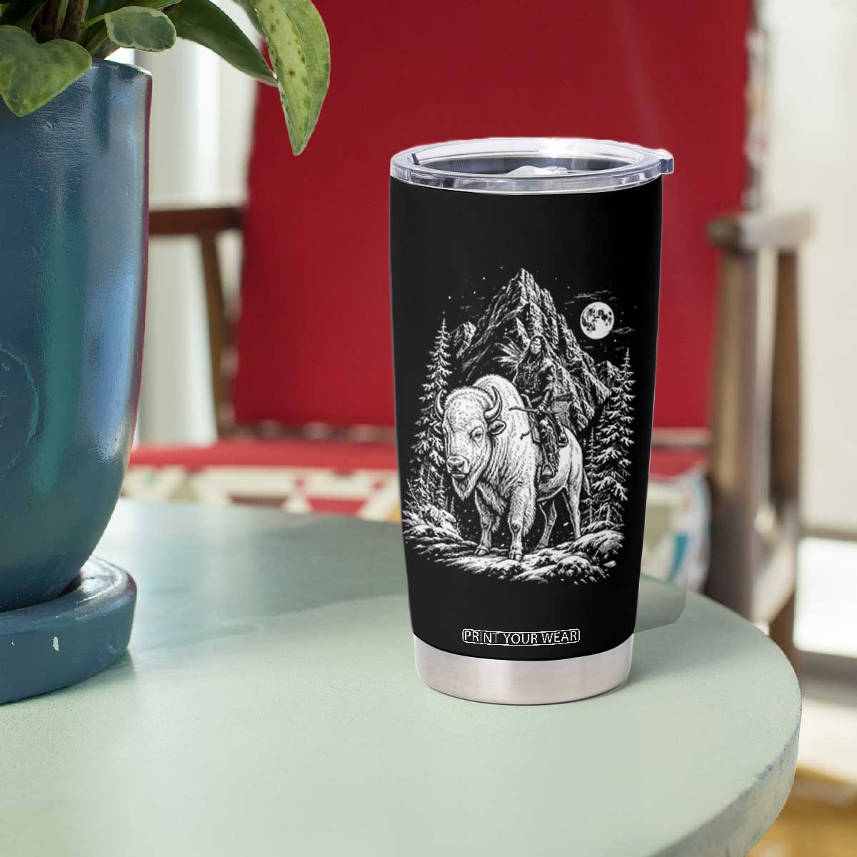 Vintage Native American Bison Rider Tumbler Cup Indigenous Warrior Graphic