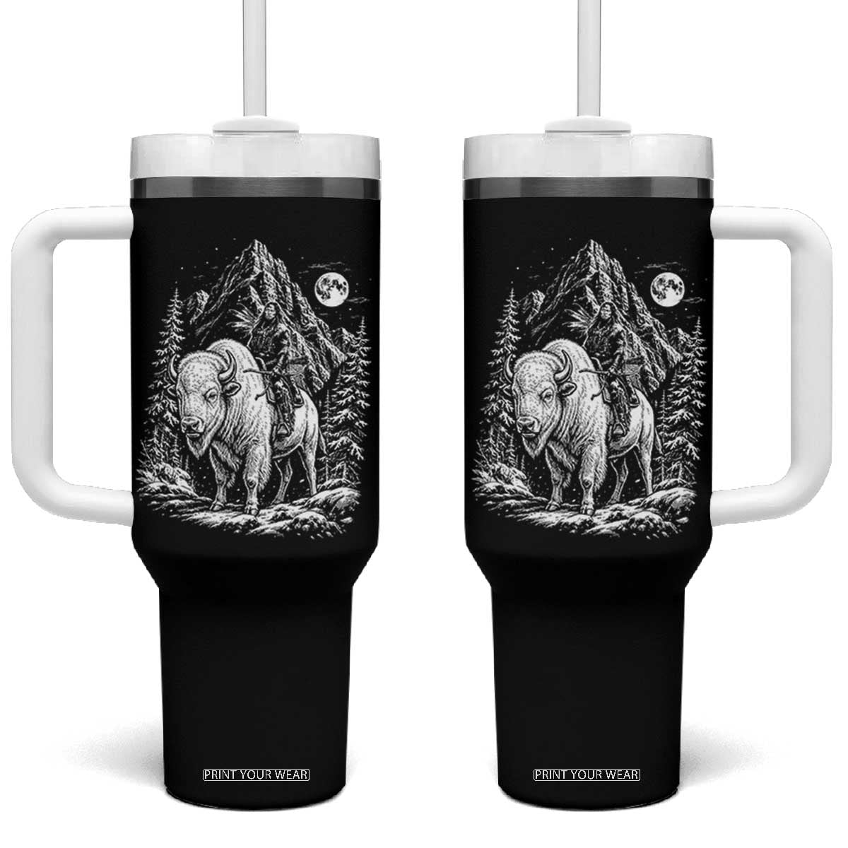 Vintage Native American Bison Rider Tumbler With Handle Indigenous Warrior Graphic TS12 One Size: 40 oz Black Print Your Wear