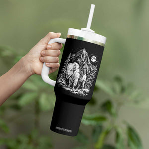 Vintage Native American Bison Rider Tumbler With Handle Indigenous Warrior Graphic