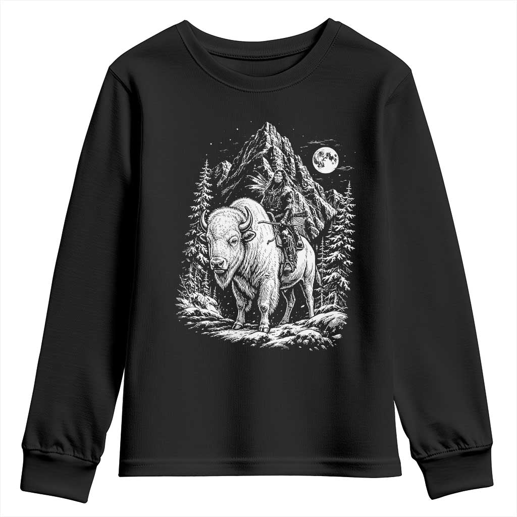 Vintage Native American Bison Rider Youth Sweatshirt Indigenous Warrior Graphic TS12 Black Print Your Wear