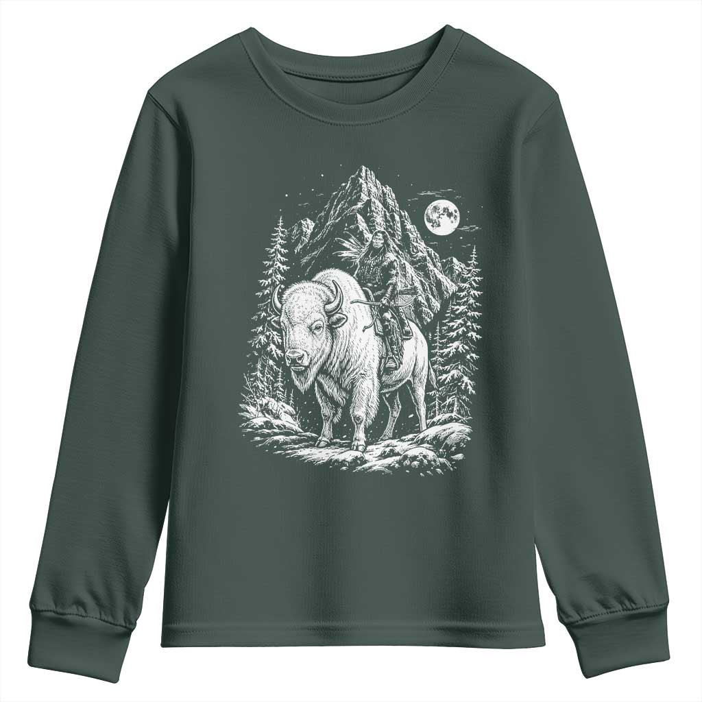 Vintage Native American Bison Rider Youth Sweatshirt Indigenous Warrior Graphic