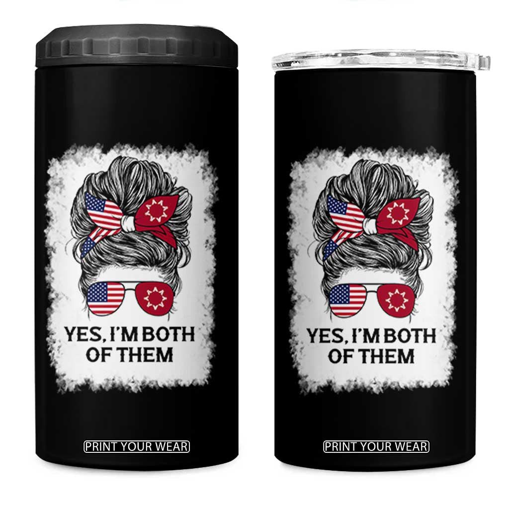 Lakota And American Pride 4 in 1 Can Cooler Tumbler Im Both Of Them Oglala Native Heritage