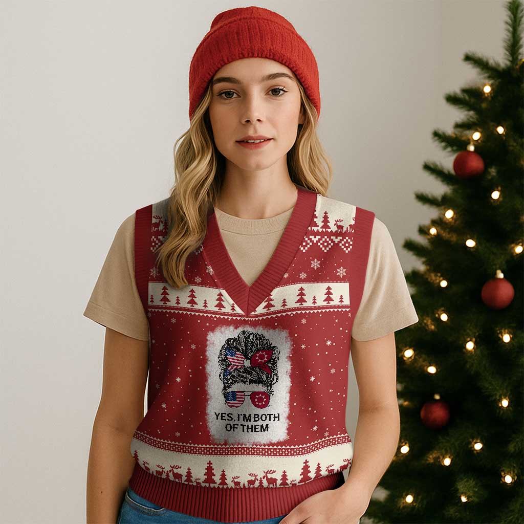 Lakota And American Pride V-Neck Knit Sweater Vest Im Both Of Them Oglala Native Heritage