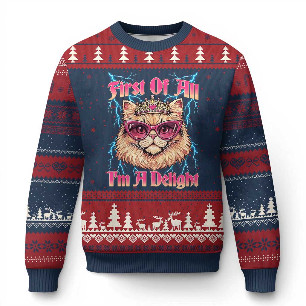 First Of All Im A Delight Ugly Christmas Sweater Geek Princess Cat Gift TS12 Navy Red Print Your Wear