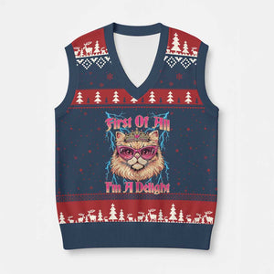First Of All Im A Delight V-Neck Knit Sweater Vest Geek Princess Cat Gift