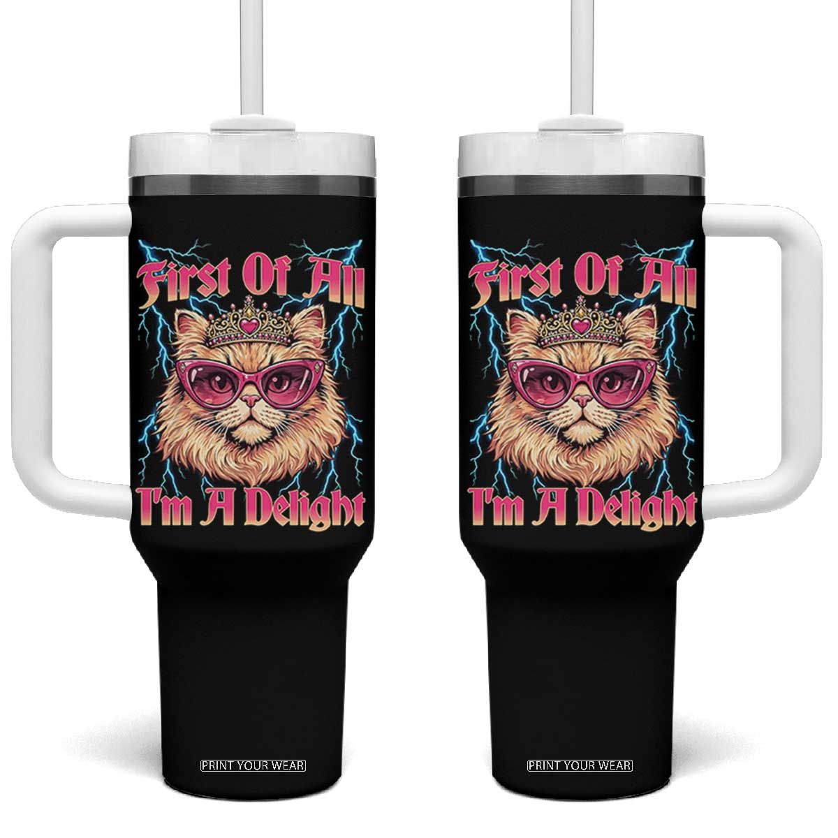 First Of All Im A Delight Tumbler With Handle Geek Princess Cat Gift