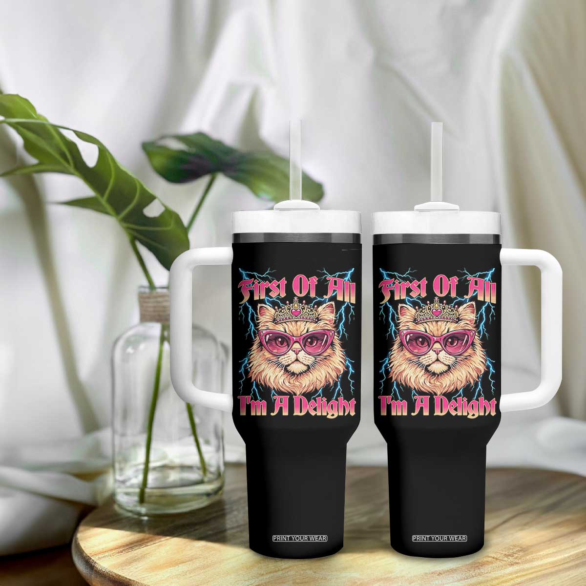 First Of All Im A Delight Tumbler With Handle Geek Princess Cat Gift