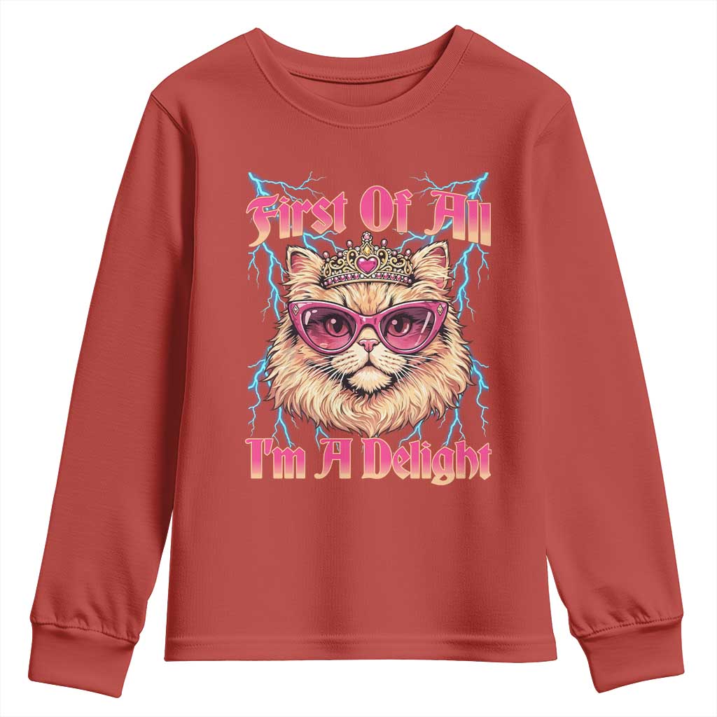 First Of All Im A Delight Youth Sweatshirt Geek Princess Cat Gift