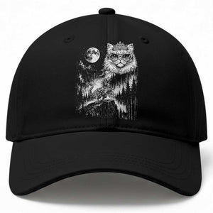 Vintage Geek Princess Cat Baseball Cap Full Moon Engraving Art Gift