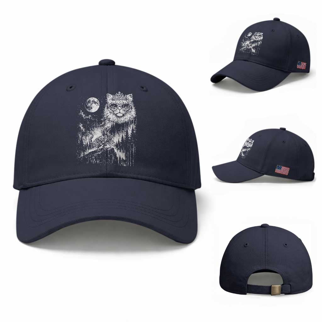 Vintage Geek Princess Cat Baseball Cap Full Moon Engraving Art Gift