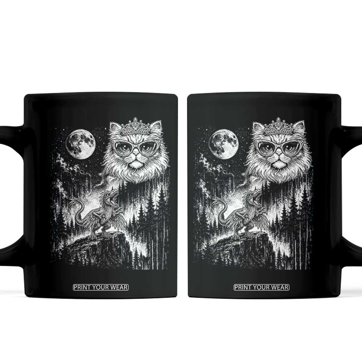 Vintage Geek Princess Cat Coffee Mug Full Moon Engraving Art Gift