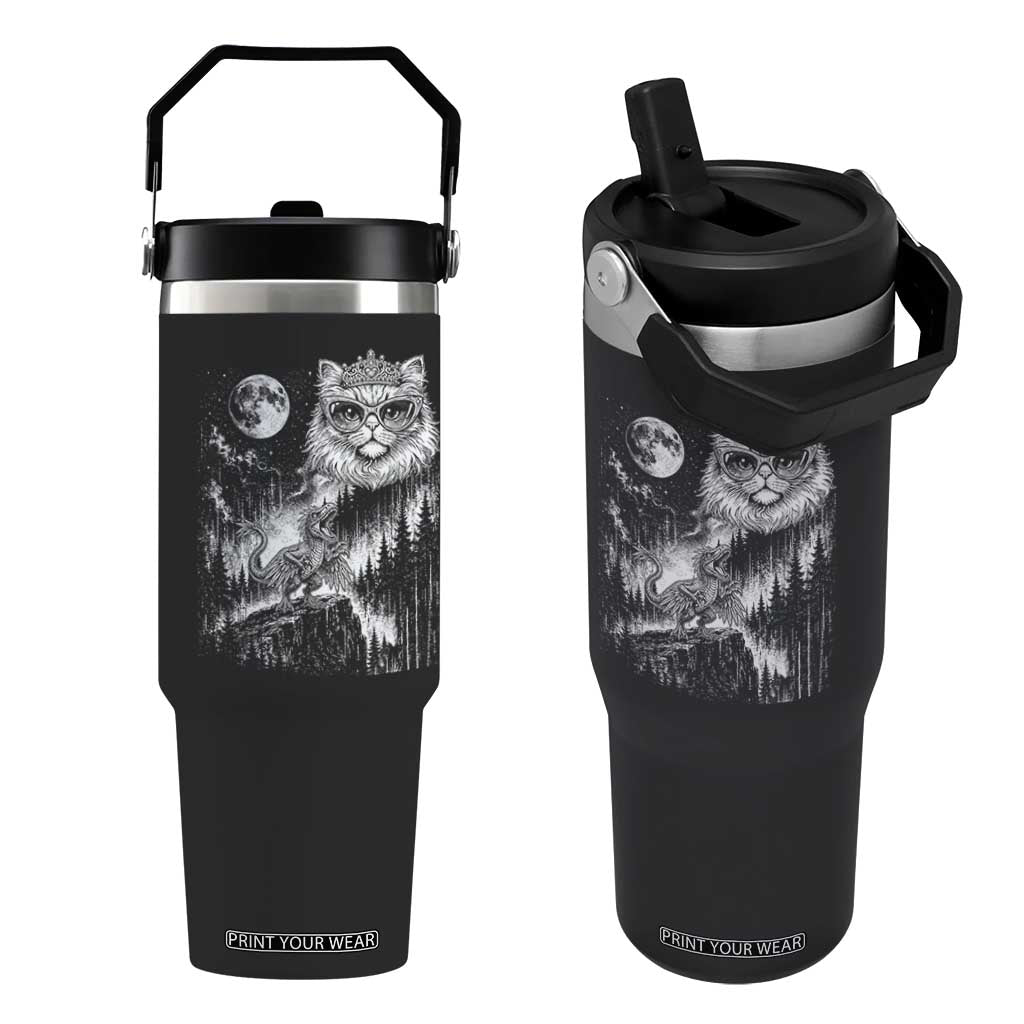 Vintage Geek Princess Cat Flip Straw Tumbler Full Moon Engraving Art Gift TS12 One Size: 30 oz Black Print Your Wear
