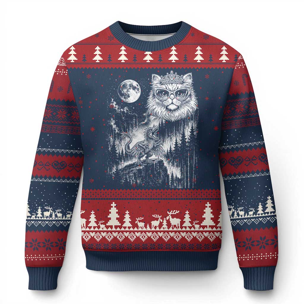 Vintage Geek Princess Cat Ugly Christmas Sweater Full Moon Engraving Art Gift TS12 Navy Red Print Your Wear