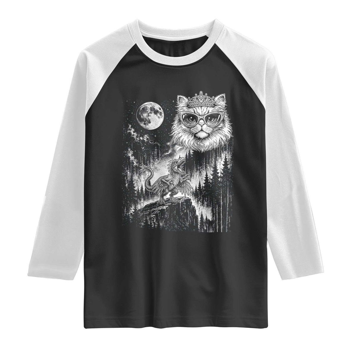 Vintage Geek Princess Cat Raglan Shirt Full Moon Engraving Art Gift