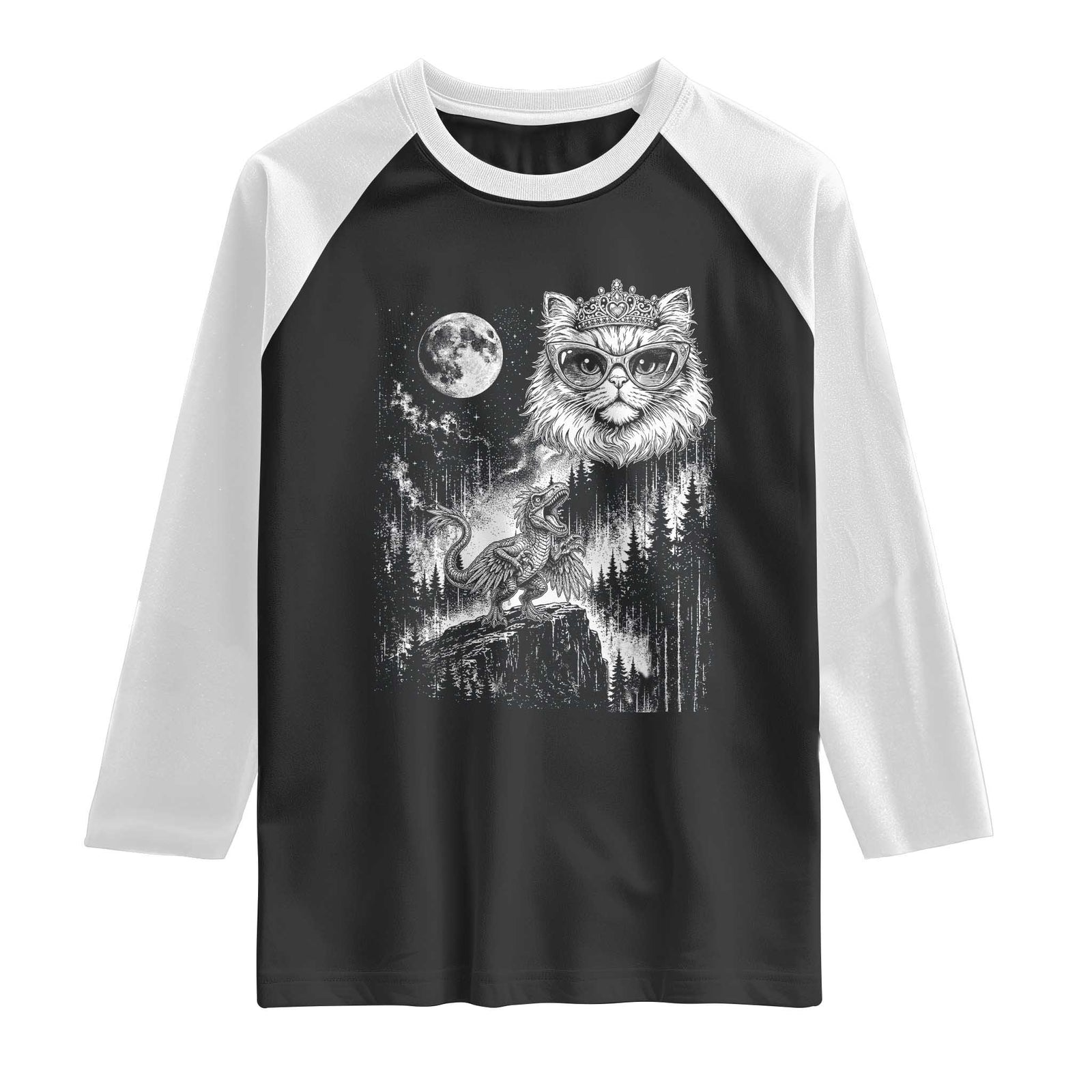 Vintage Geek Princess Cat Raglan Shirt Full Moon Engraving Art Gift TS12 Black White Print Your Wear