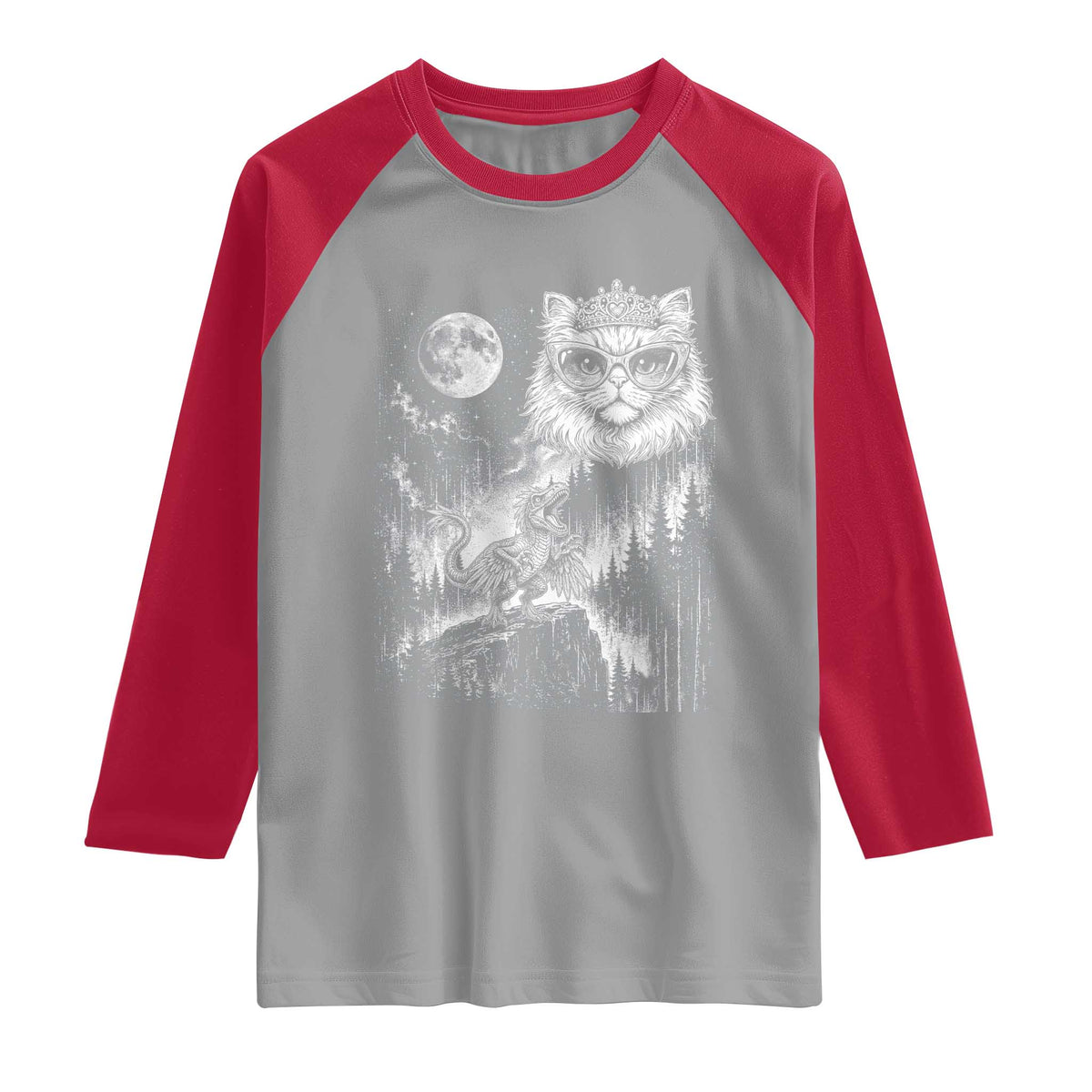 Vintage Geek Princess Cat Raglan Shirt Full Moon Engraving Art Gift