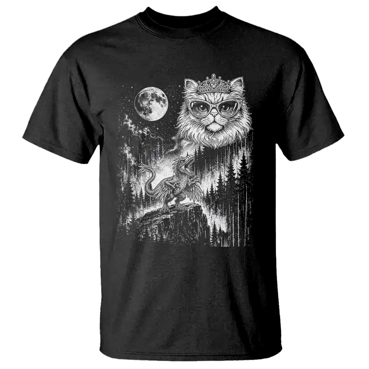 Vintage Geek Princess Cat T Shirt Full Moon Engraving Art Gift TS12 Black Print Your Wear
