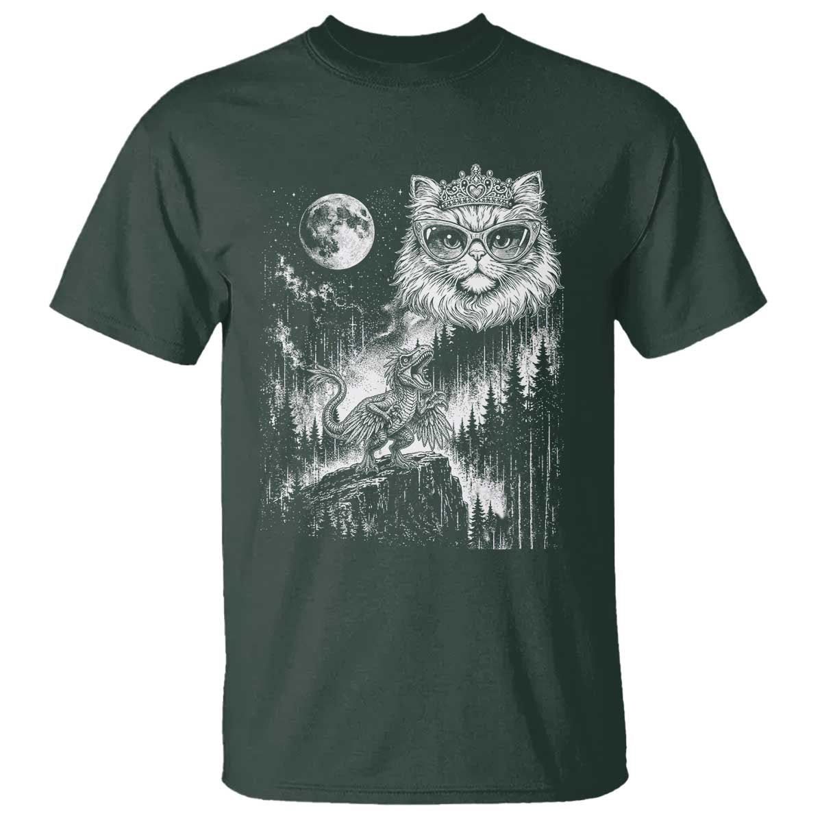 Vintage Geek Princess Cat T Shirt Full Moon Engraving Art Gift