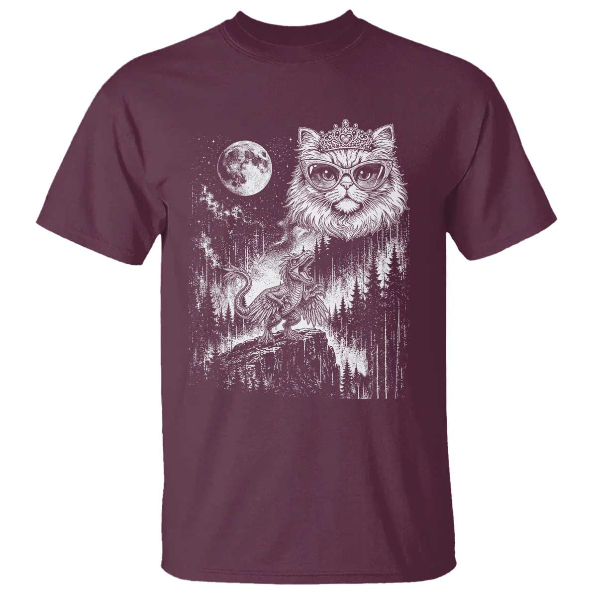 Vintage Geek Princess Cat T Shirt Full Moon Engraving Art Gift