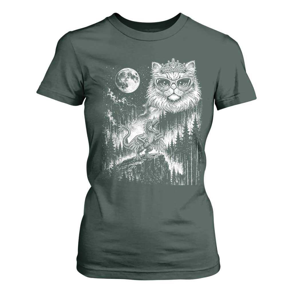 Vintage Geek Princess Cat T Shirt For Women Full Moon Engraving Art Gift