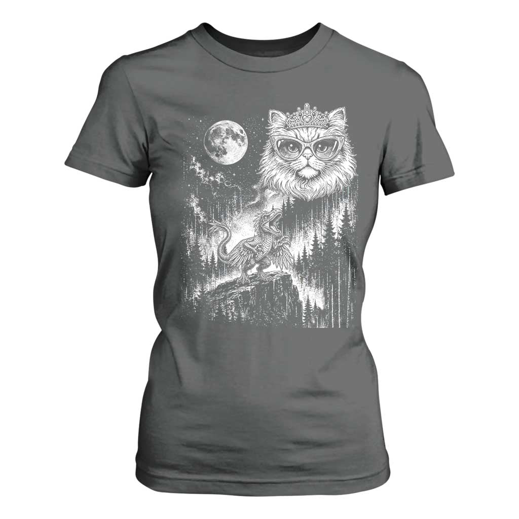 Vintage Geek Princess Cat T Shirt For Women Full Moon Engraving Art Gift