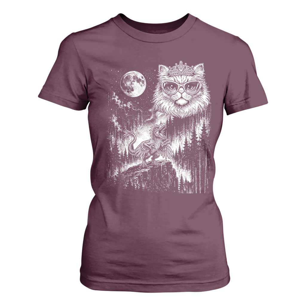 Vintage Geek Princess Cat T Shirt For Women Full Moon Engraving Art Gift