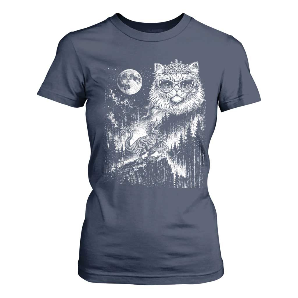 Vintage Geek Princess Cat T Shirt For Women Full Moon Engraving Art Gift