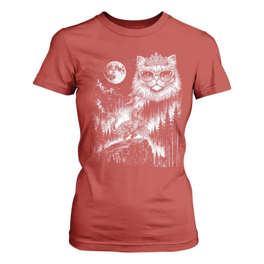 Vintage Geek Princess Cat T Shirt For Women Full Moon Engraving Art Gift