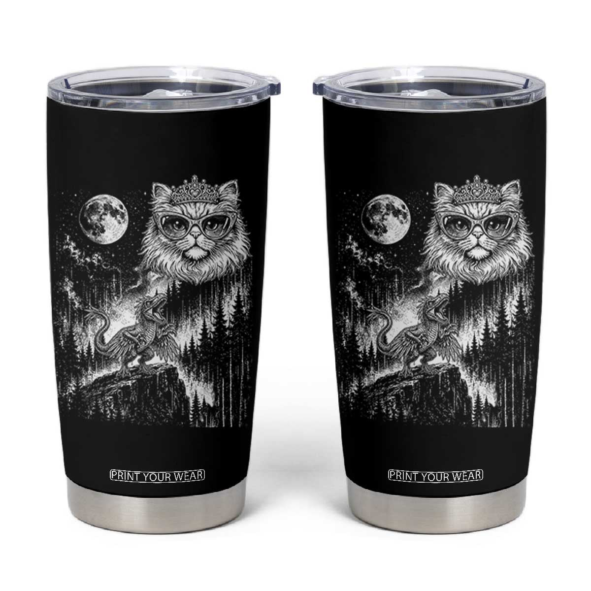 Vintage Geek Princess Cat Tumbler Cup Full Moon Engraving Art Gift