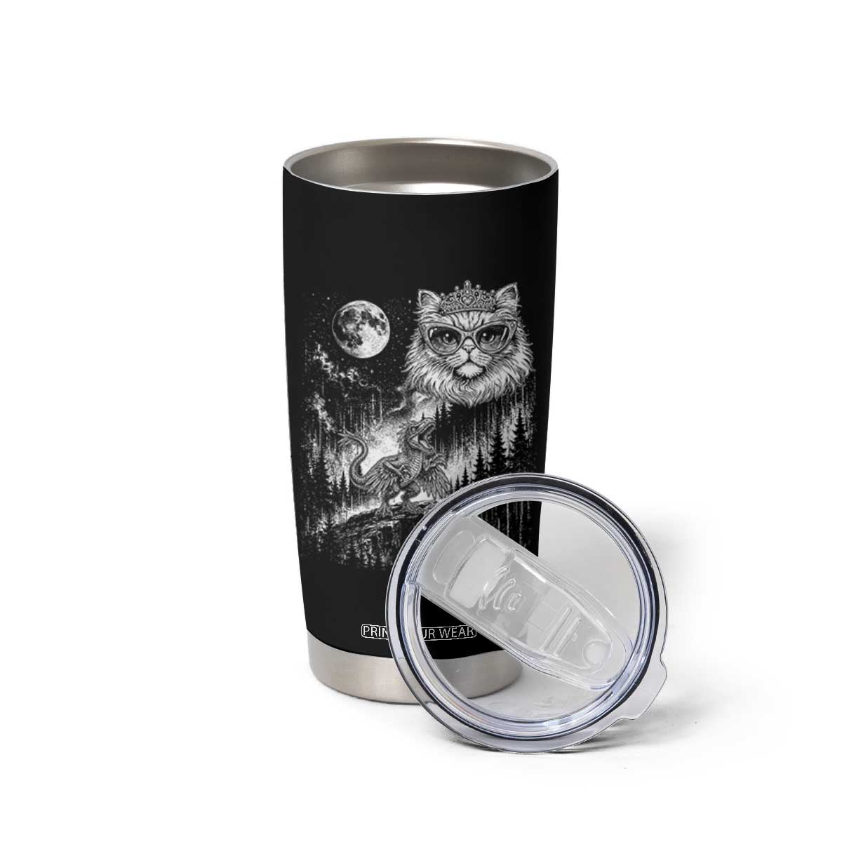 Vintage Geek Princess Cat Tumbler Cup Full Moon Engraving Art Gift