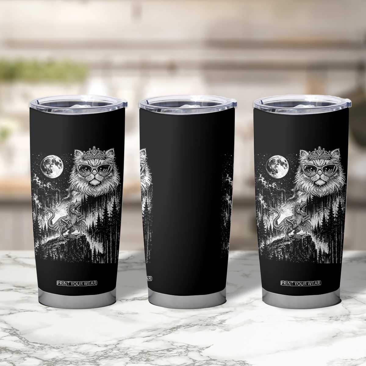 Vintage Geek Princess Cat Tumbler Cup Full Moon Engraving Art Gift