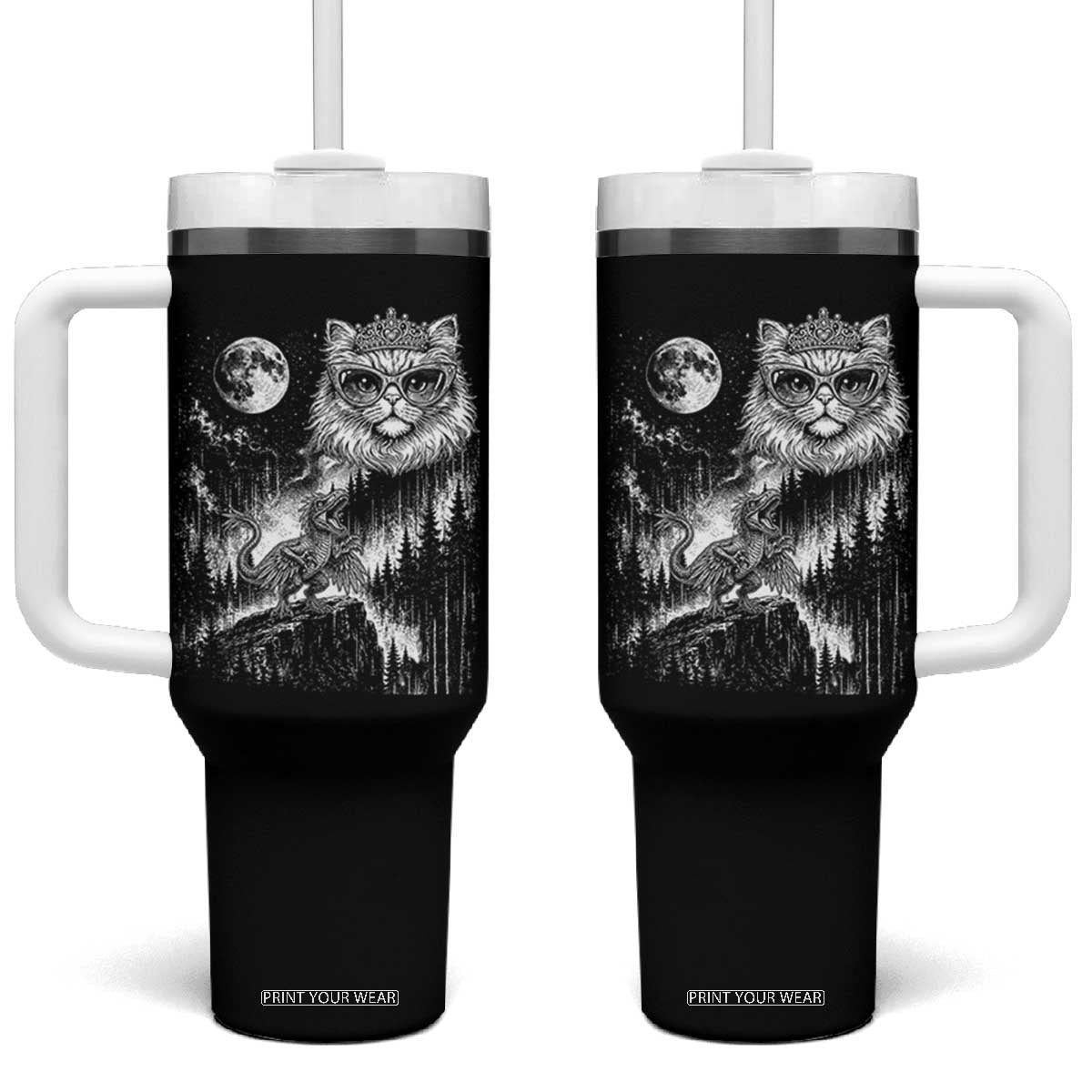 Vintage Geek Princess Cat Tumbler With Handle Full Moon Engraving Art Gift