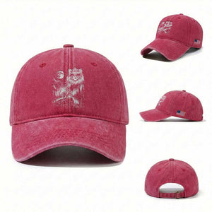 Vintage Geek Princess Cat Washed Cotton Baseball Cap Full Moon Engraving Art Gift
