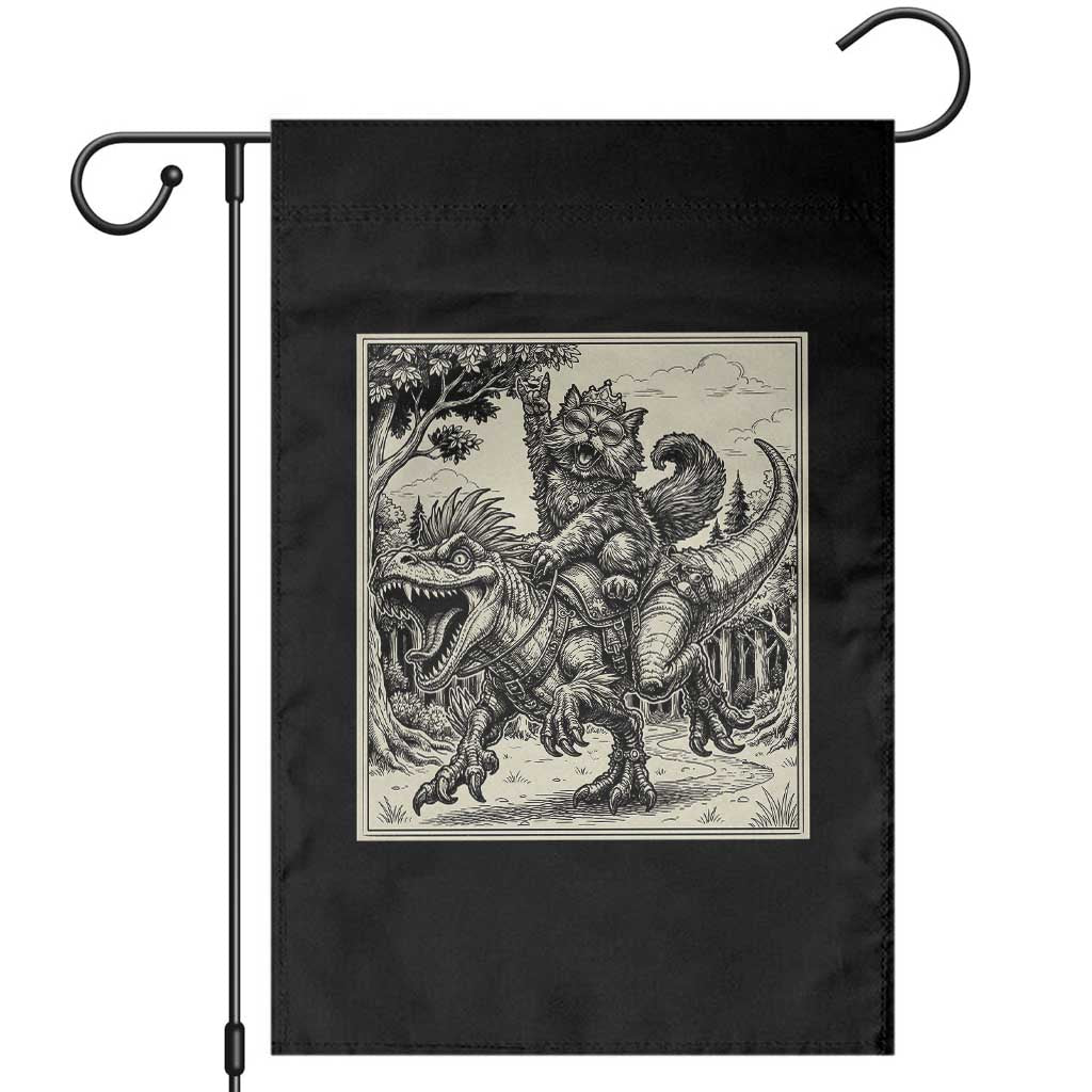Cool Royal Cat Riding Dinosaur Garden Flag Rock N Roll Engraving Graphic Art TS12 Black Print Your Wear
