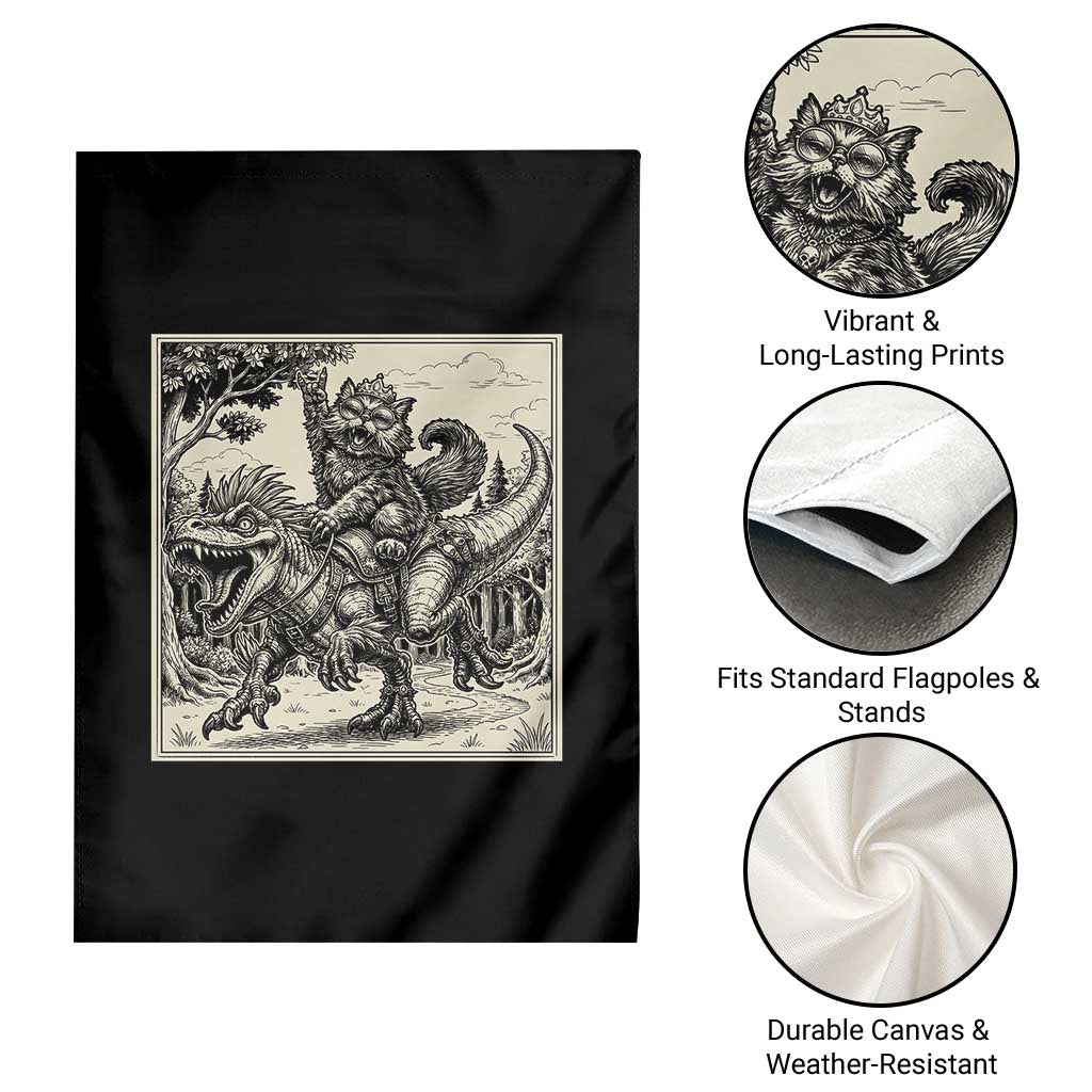 Cool Royal Cat Riding Dinosaur Garden Flag Rock N Roll Engraving Graphic Art