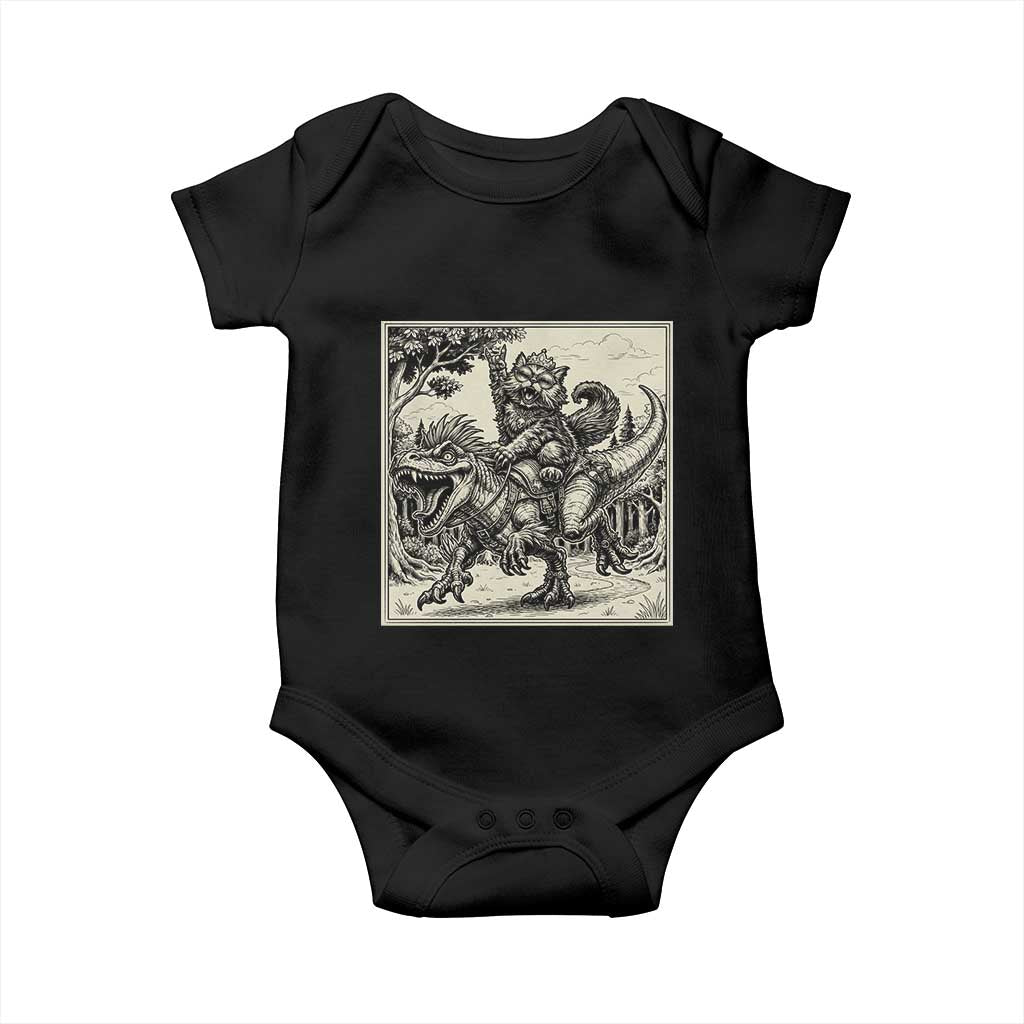 Cool Royal Cat Riding Dinosaur Baby Onesie Rock N Roll Engraving Graphic Art TS12 Black Print Your Wear
