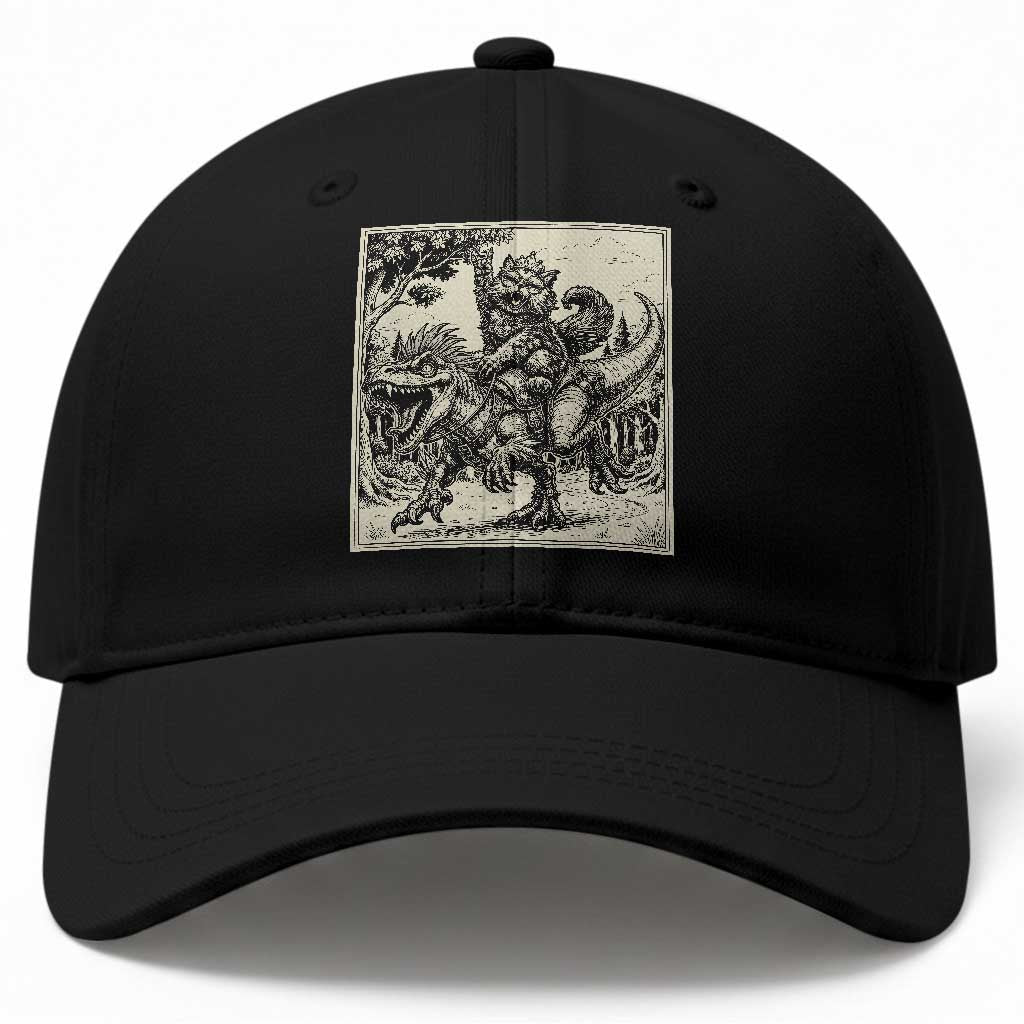 Cool Royal Cat Riding Dinosaur Baseball Cap Rock N Roll Engraving Graphic Art TS12 Print Your Wear