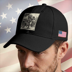 Cool Royal Cat Riding Dinosaur Baseball Cap Rock N Roll Engraving Graphic Art