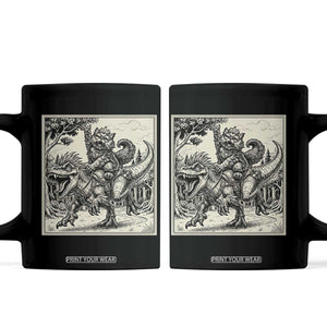 Cool Royal Cat Riding Dinosaur Coffee Mug Rock N Roll Engraving Graphic Art