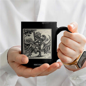 Cool Royal Cat Riding Dinosaur Coffee Mug Rock N Roll Engraving Graphic Art