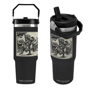 Cool Royal Cat Riding Dinosaur Flip Straw Tumbler Rock N Roll Engraving Graphic Art