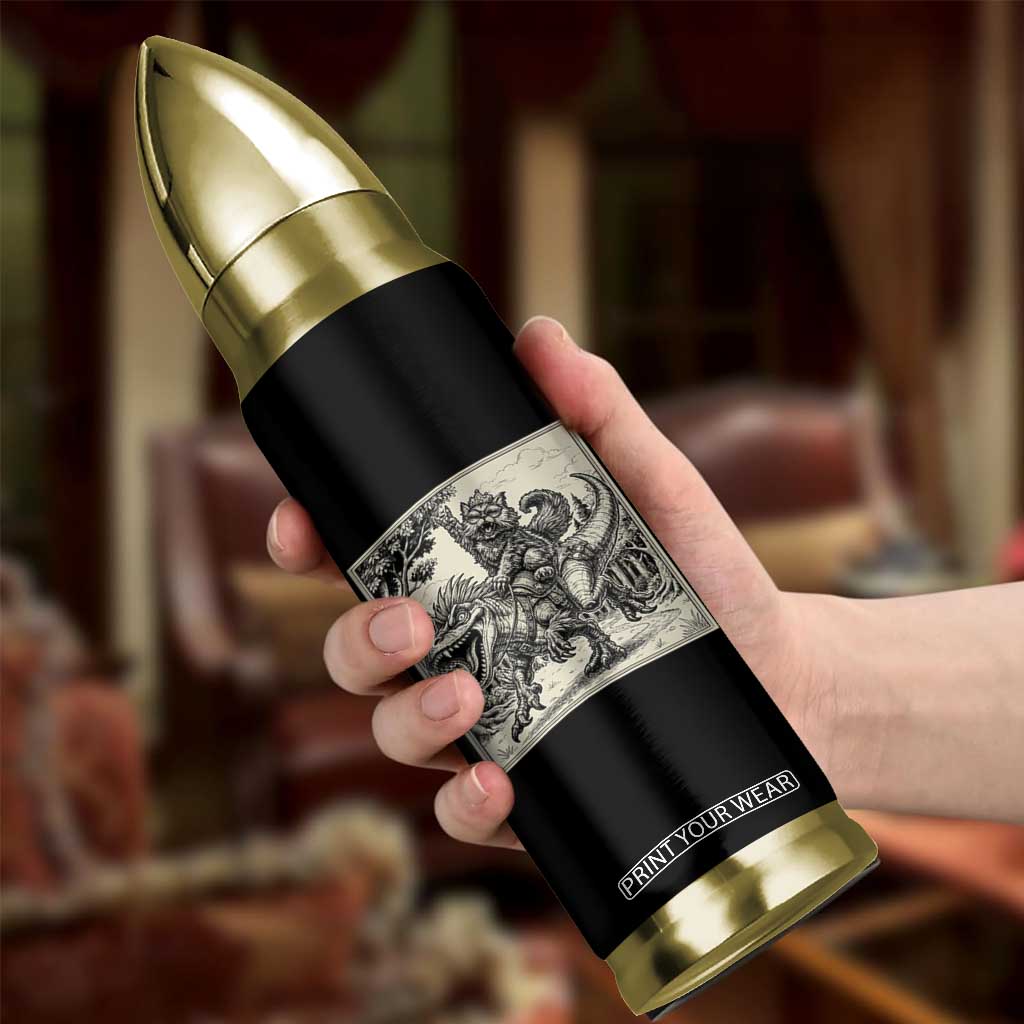 Cool Royal Cat Riding Dinosaur Bullet Tumbler Rock N Roll Engraving Graphic Art