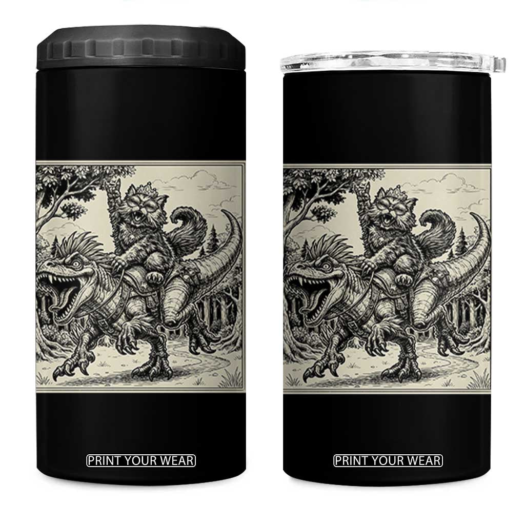 Cool Royal Cat Riding Dinosaur 4 in 1 Can Cooler Tumbler Rock N Roll Engraving Graphic Art TS12 One Size: 16 oz Black Print Your Wear