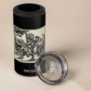 Cool Royal Cat Riding Dinosaur 4 in 1 Can Cooler Tumbler Rock N Roll Engraving Graphic Art