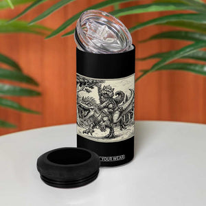 Cool Royal Cat Riding Dinosaur 4 in 1 Can Cooler Tumbler Rock N Roll Engraving Graphic Art