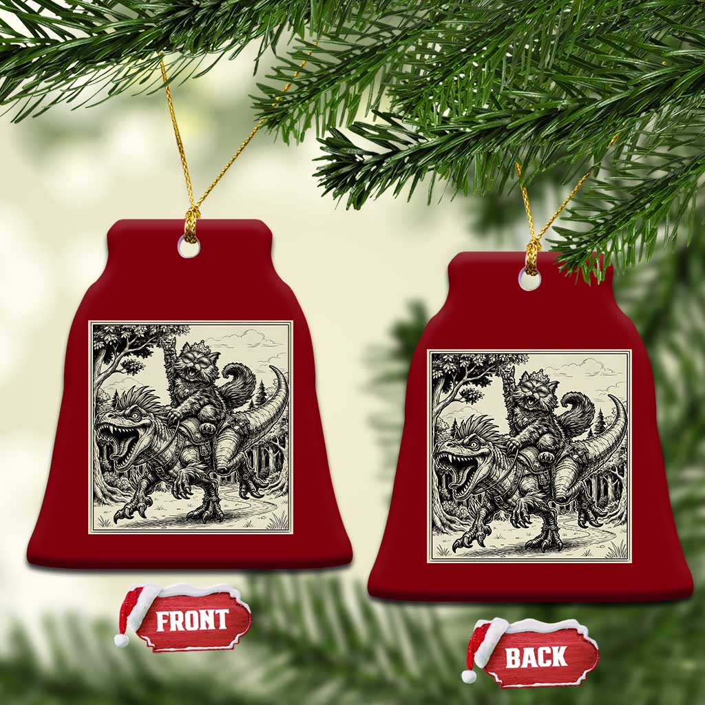 Cool Royal Cat Riding Dinosaur Ceramic Ornament Rock N Roll Engraving Graphic Art
