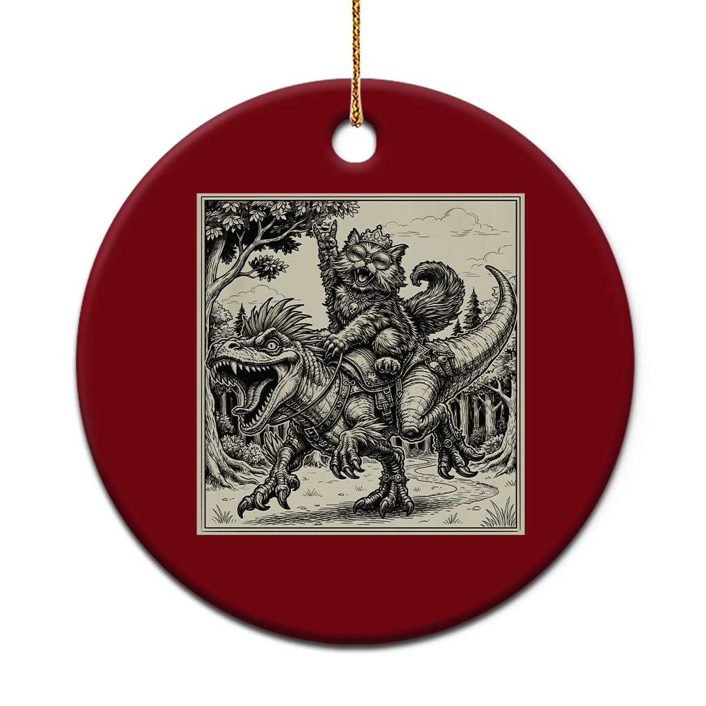 Cool Royal Cat Riding Dinosaur Ceramic Ornament Rock N Roll Engraving Graphic Art