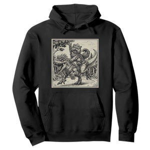 Cool Royal Cat Riding Dinosaur Hoodie Rock N Roll Engraving Graphic Art