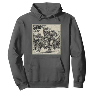 Cool Royal Cat Riding Dinosaur Hoodie Rock N Roll Engraving Graphic Art